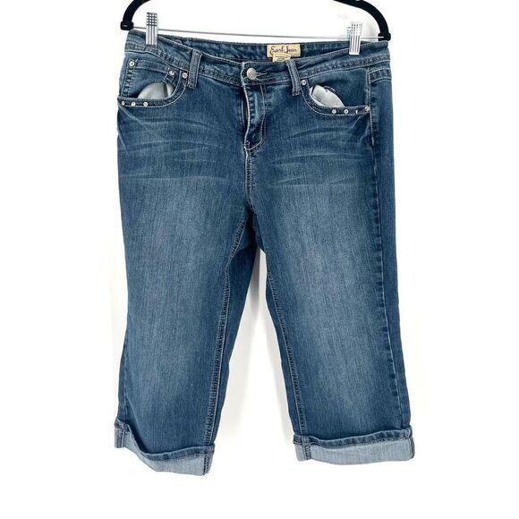 Earl Jeans cropped denim jeans bling pockets size 10 rhinestones - Picture 2 of 5